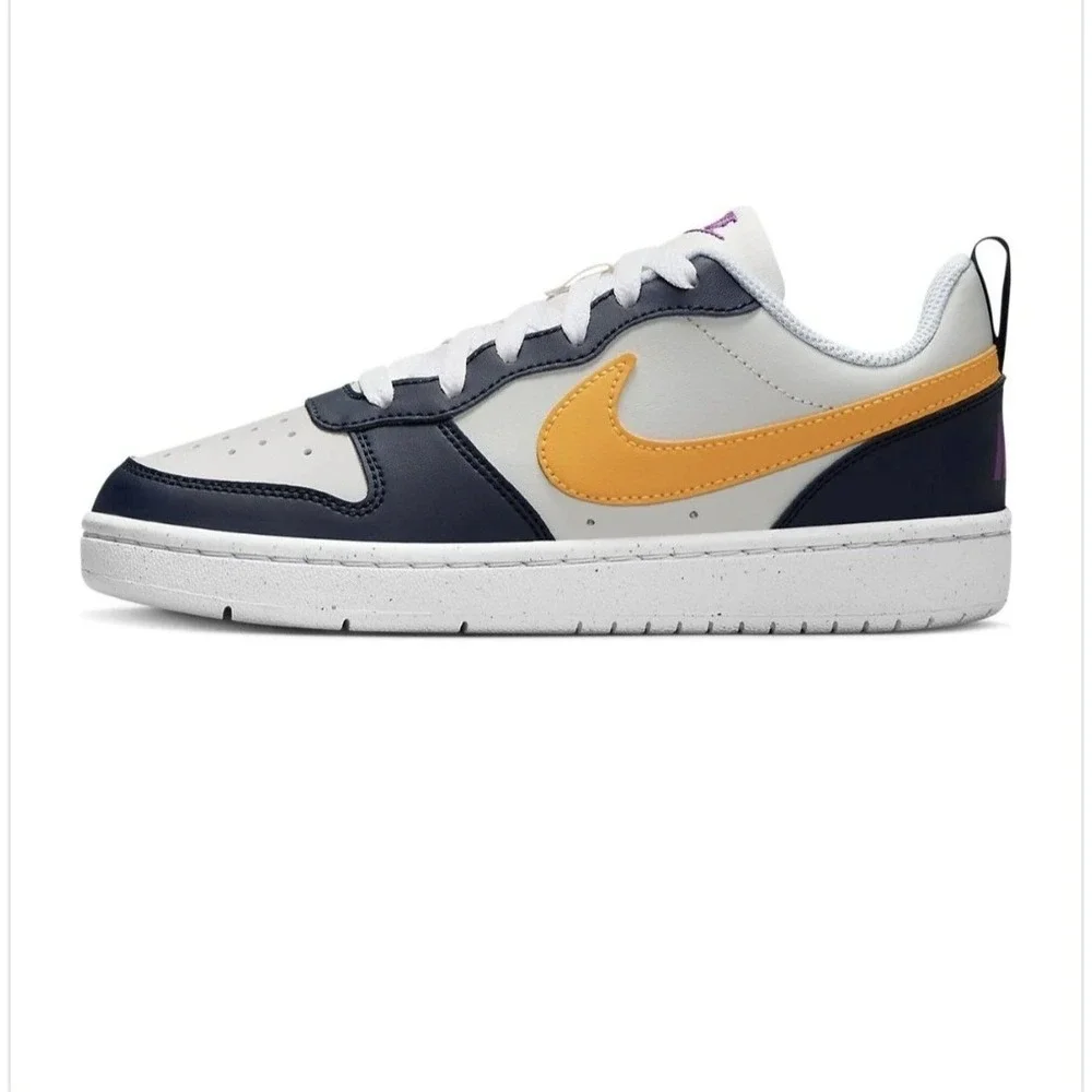 NIKE Court Borough Low Recraft (Gs) Size 7y Phantom University Gold-white NEW